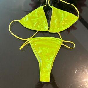 Very beachy, neon vinyl, bikini, size small, never worn